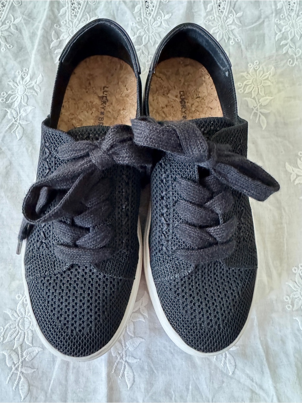 Lucky Brand Talena Knit Platform Sneaker - Black & White